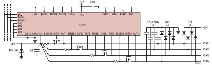 Application schematic for Linear Technology LTC4266 Linear Technology LTC4266